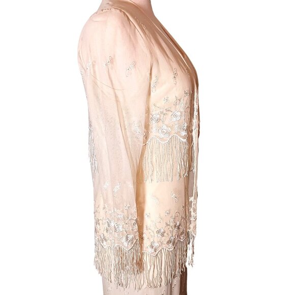 VTG Cattiva New York Cream Embroidered Lace Fringe Teired Dress w/ Jacket 8 - Picture 4 of 16